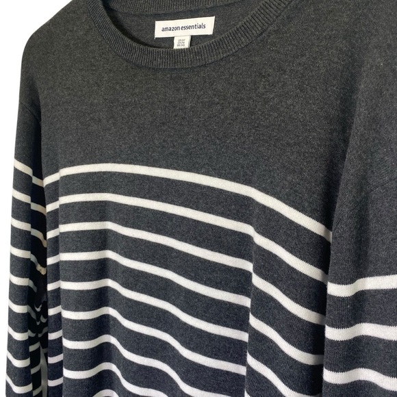NEW AMAZON ESSENTIALS Big men's size 2XL crewneck sweater Gray white stripe - Picture 3 of 4